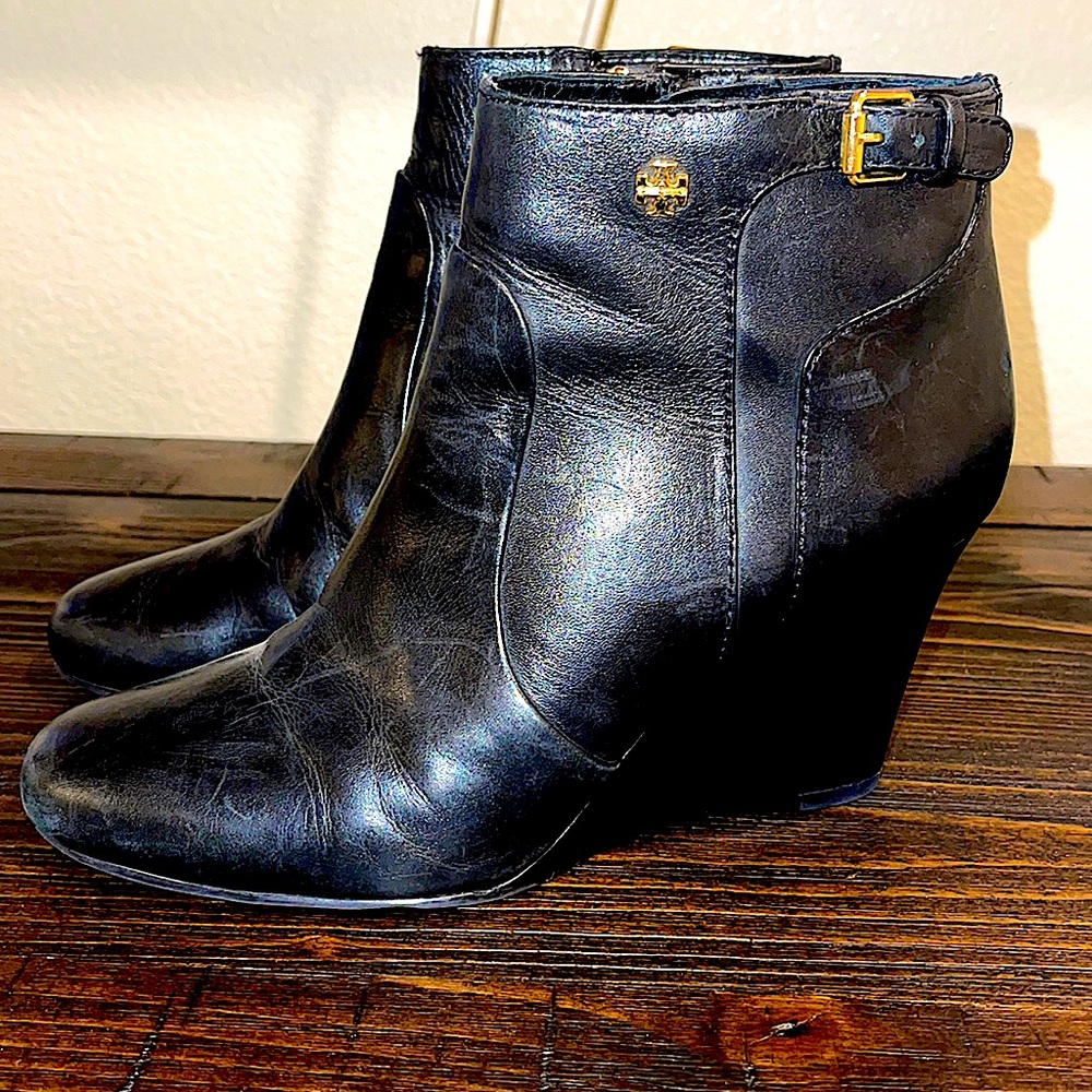 Tory Burch Black Leather Milan Wedge Bootie